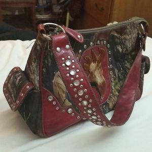 Rare vtg Fur deer motif handbag W large side pockets